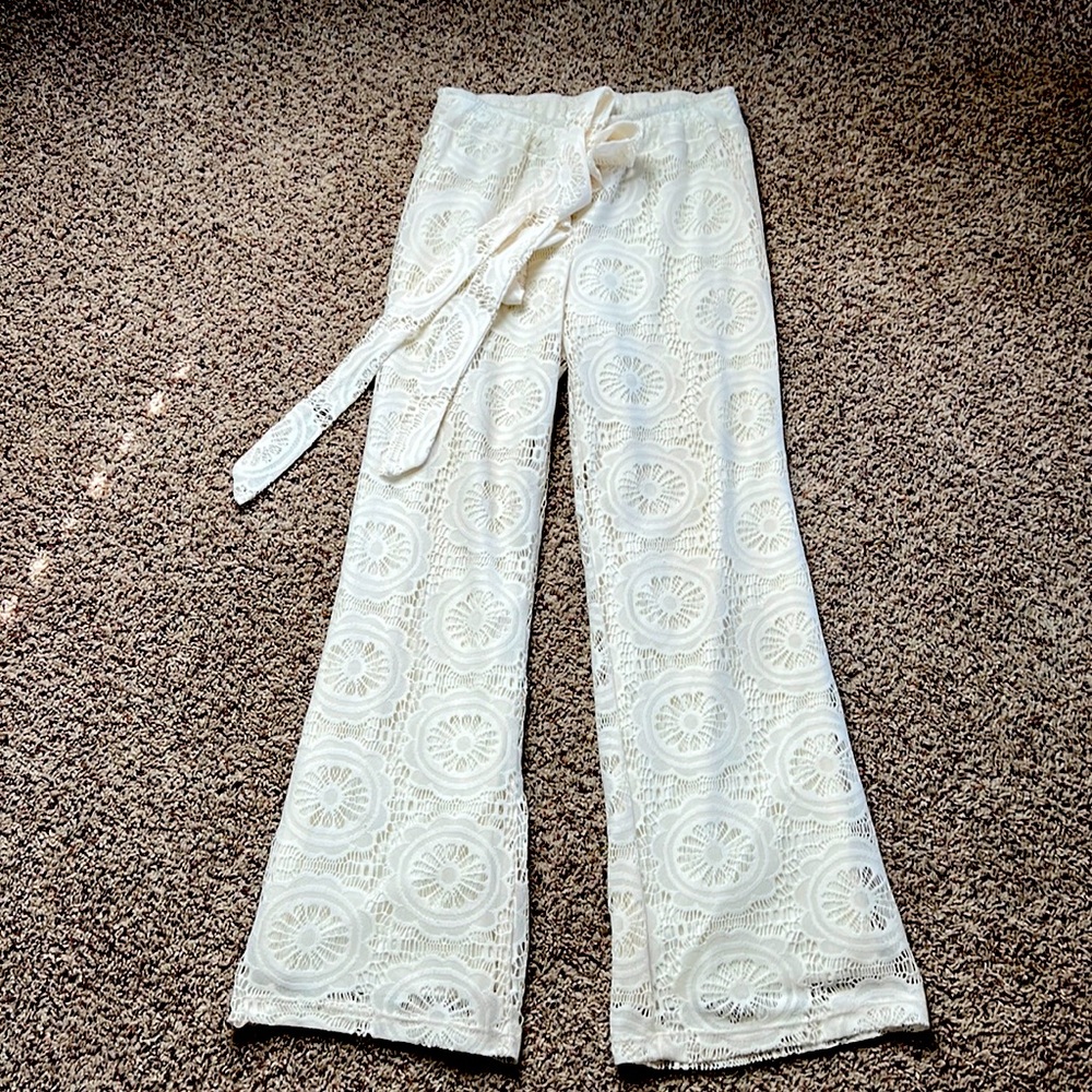 Elastic waist loose flowy lace bolero pants  CREAM. “2 B Together”